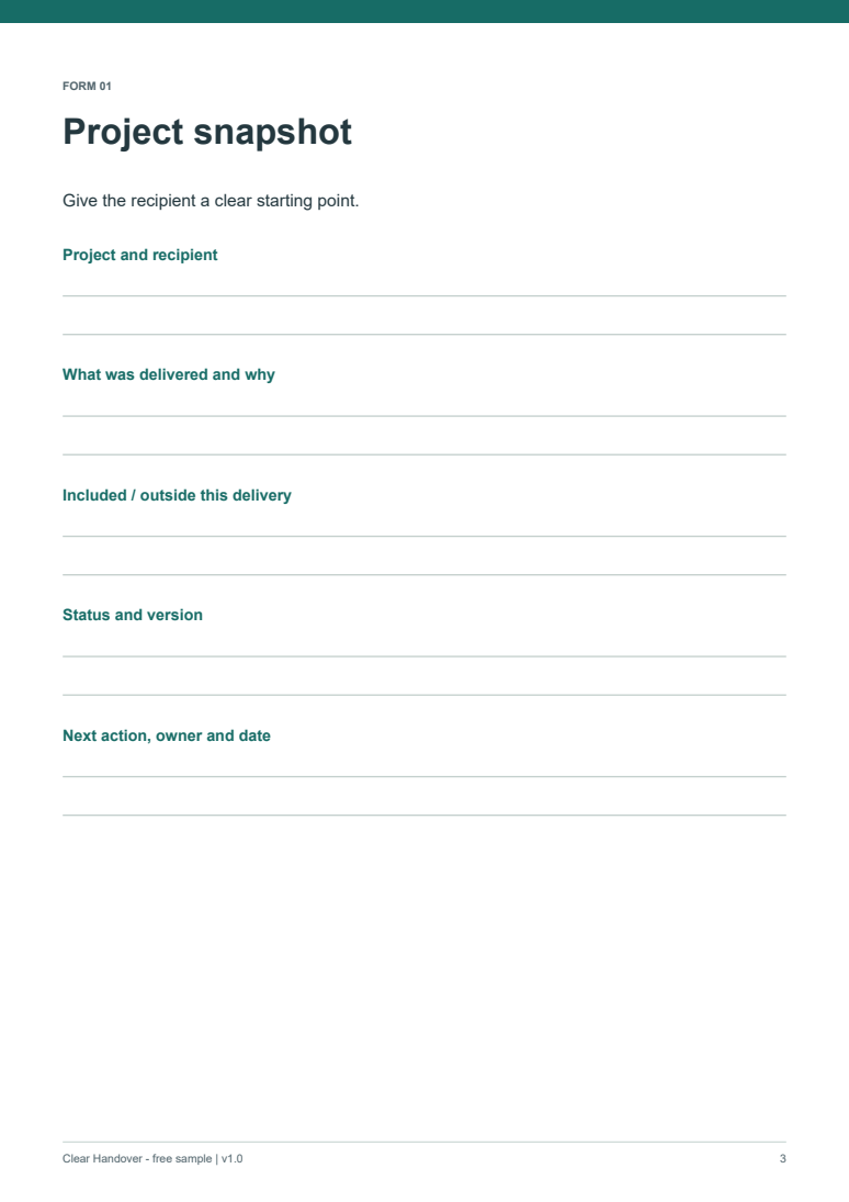 Actual working page 3 of the free freelance-handover-kit sample