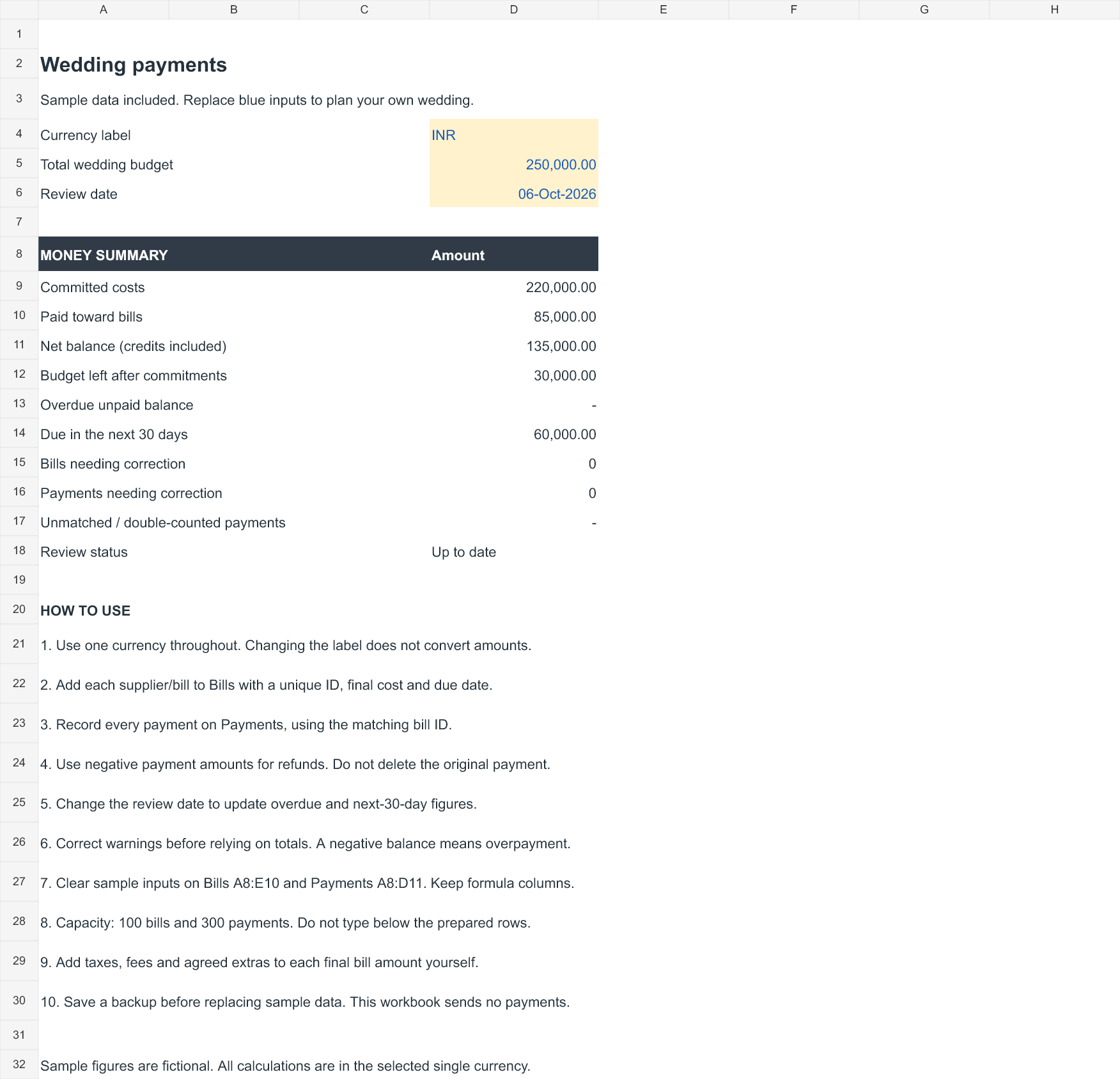 Actual free wedding-payment-planner preview